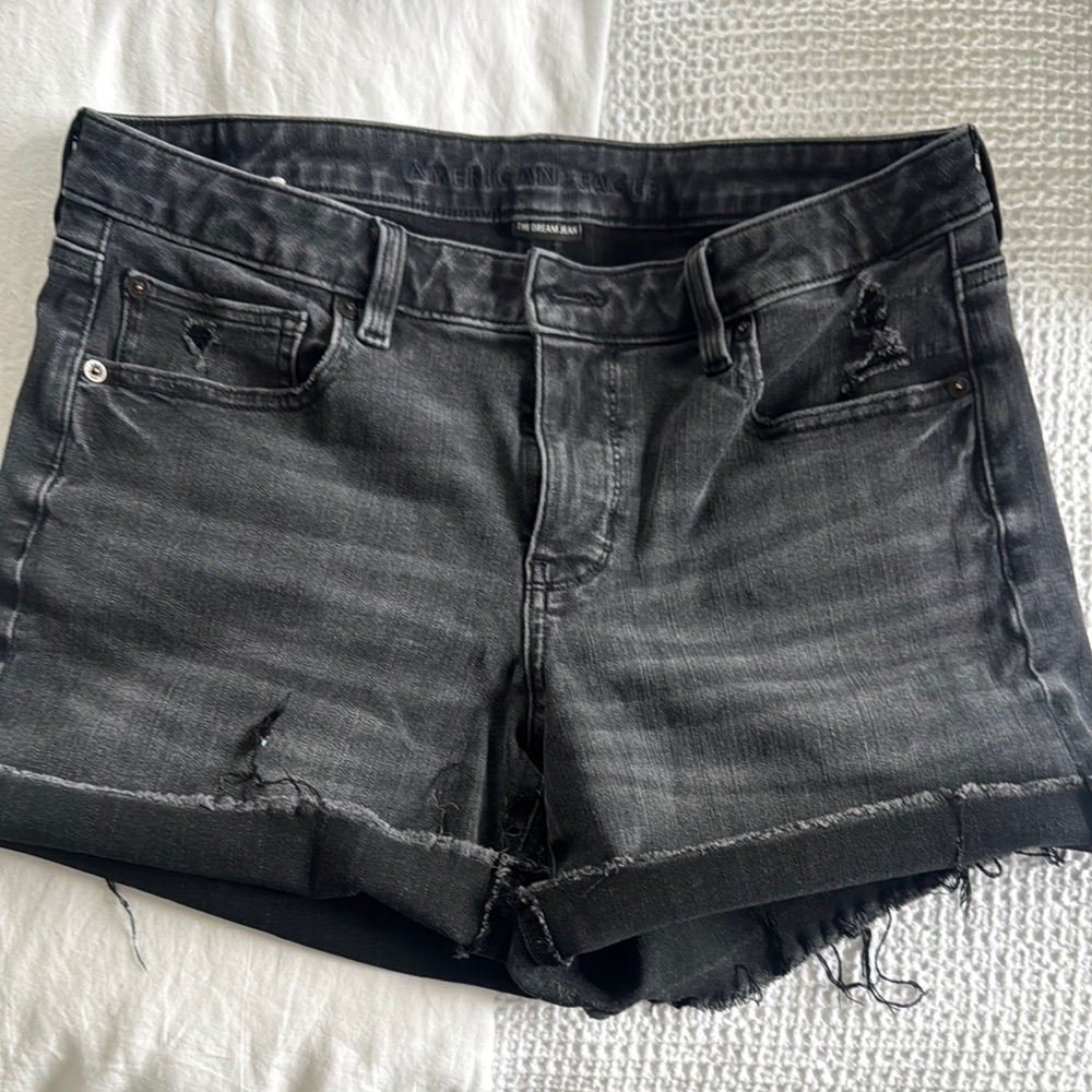 American Eagle Outfitters Black Jean Shorts Distressed Frayed Hem